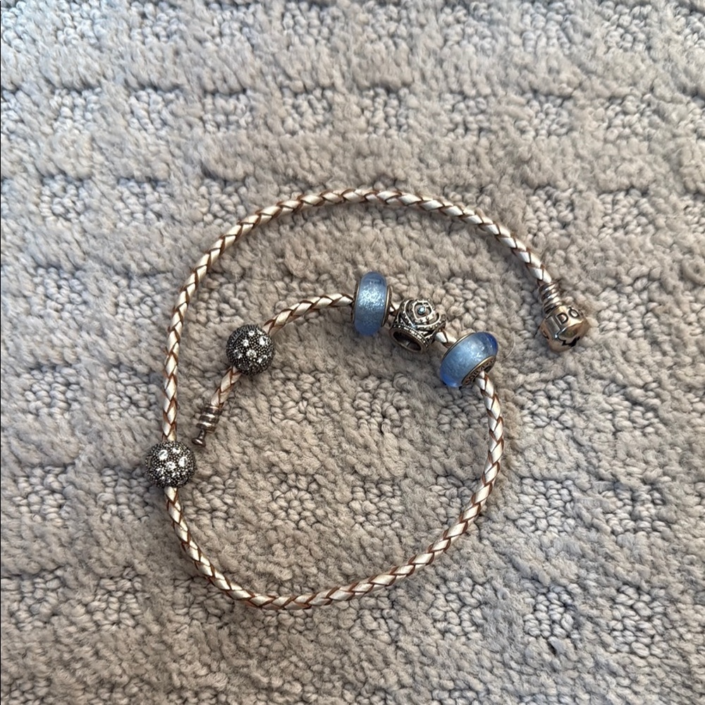 Pandora Silver and Blue Beaded wrap Bracelet